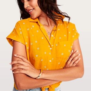 OLD NAVY Linen Blend Short-Sleeve Shirt Daisy Print Women’s Medium
